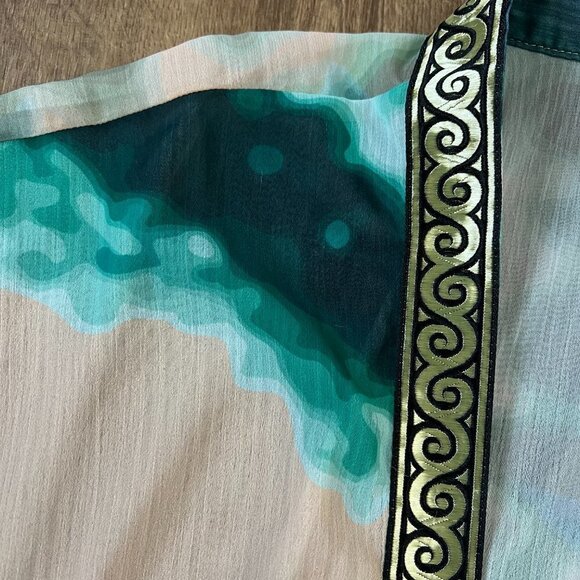 Sukiso Women's Goddess Kimono in Tan Teal Tie Dye - Picture 13 of 14